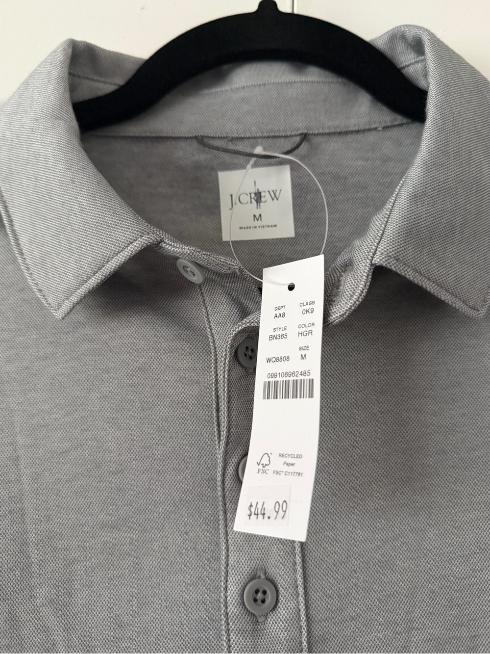 NWT J.Crew 100% Cotton Heather Gray Piqué Polo Shirt Men’s Medium